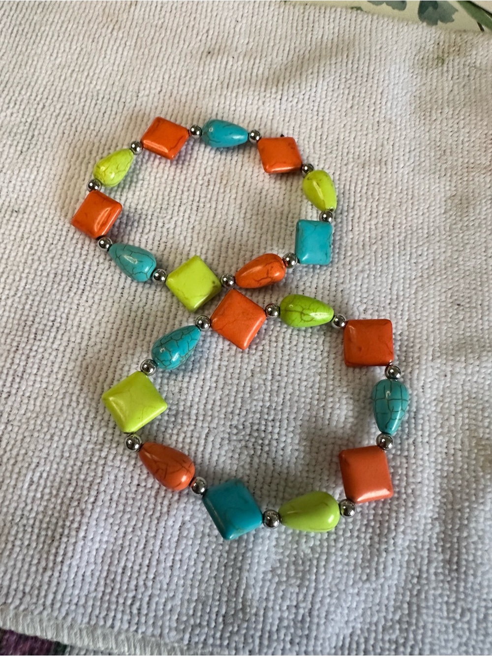 Unk Turquoise, Orange & Lime Multicolor Beaded Stretch Bracelet